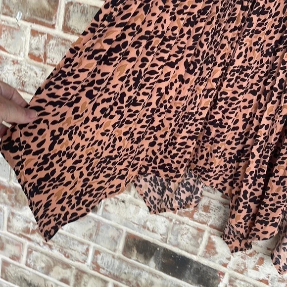 Listical Leopard Print Crystal Pleated Handkerchief Hem Midi Skirt - Picture 3 of 8